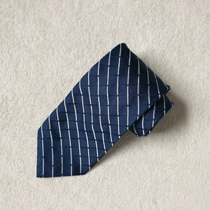 Canali NeckTie Rep Tie Silk Blue White Striped Check Jacquard Italy 3.5x56"